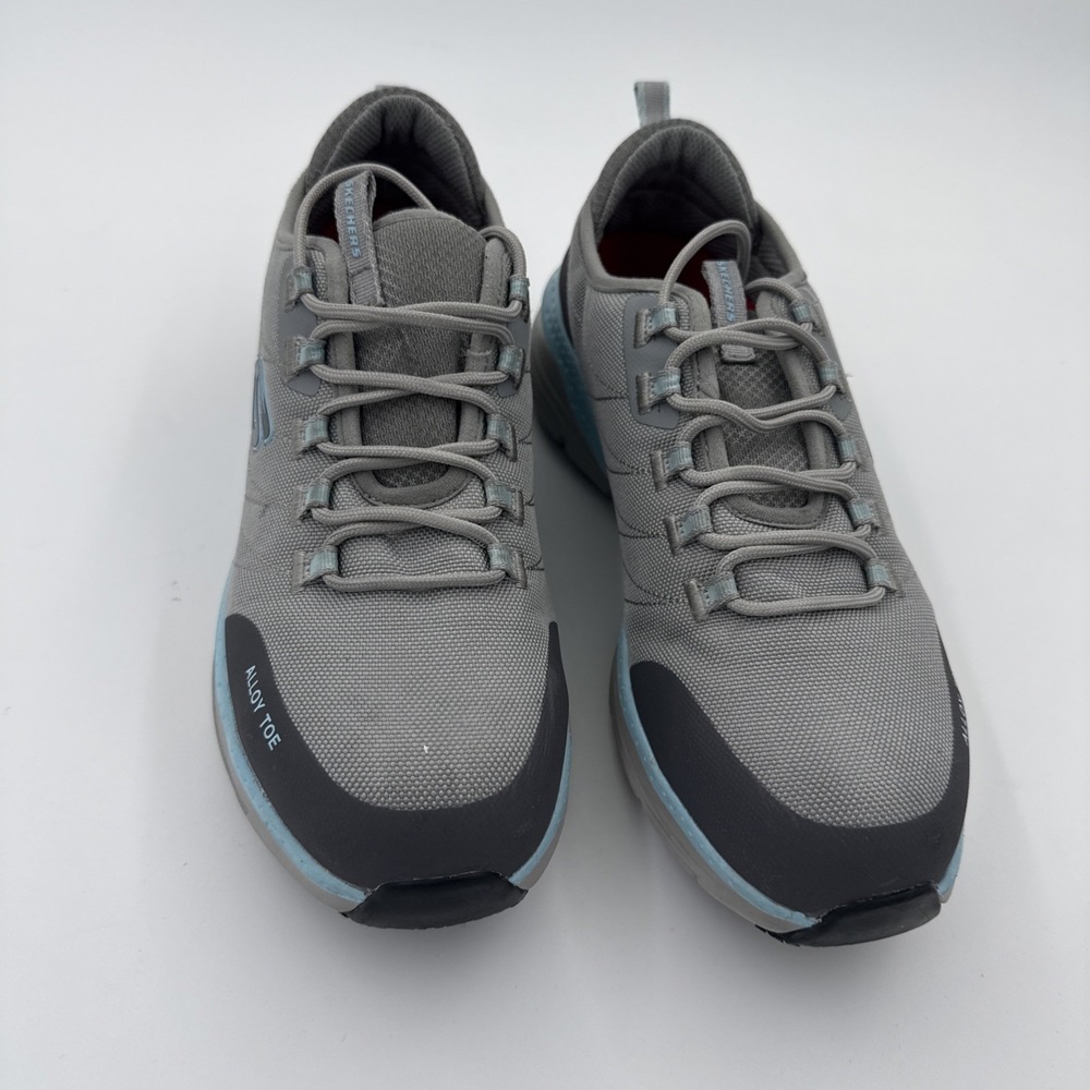 Skechers Shoes Women's Size 8.5 Sadie Arch Fit Alloy Toe Work Grey Aqua MaxTRAX